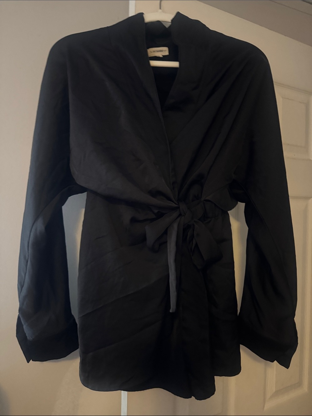 Black Satin Tie-Waist Wrap Romper